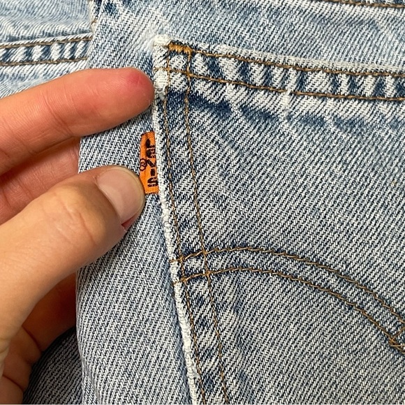 Vintage Orange Tab Levi’s Distressed Cut Off Midrise Denim Shorts Waist 28” - Picture 9 of 14